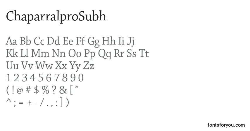 Fuente ChaparralproSubh - alfabeto, números, caracteres especiales