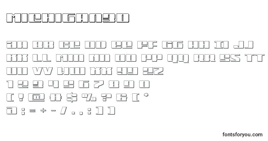 Schriftart Michigan3D – Alphabet, Zahlen, spezielle Symbole