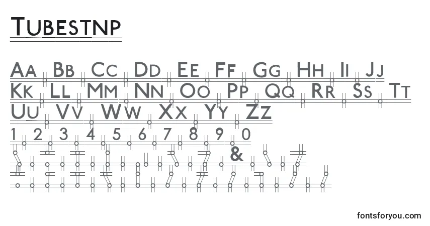 Schriftart Tubestnp – Alphabet, Zahlen, spezielle Symbole