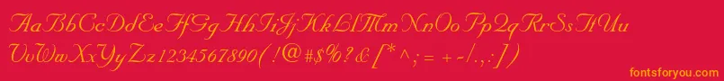 Nuptialscriptltstd-Schriftart – Orangefarbene Schriften auf rotem Hintergrund