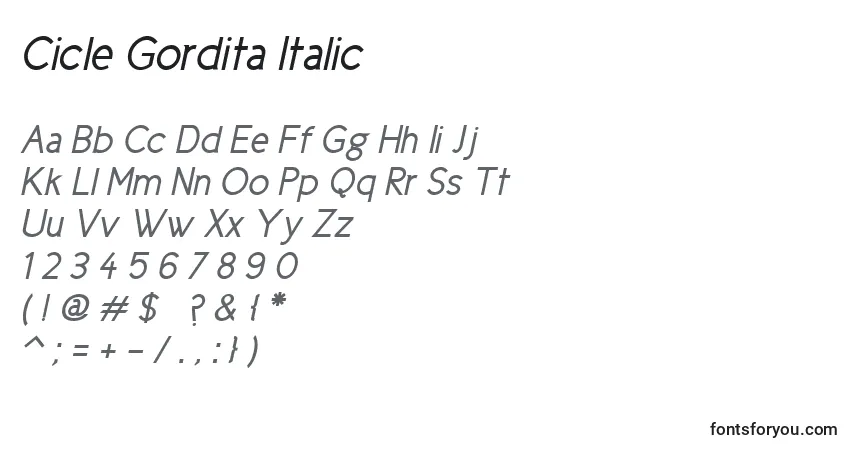 Schriftart Cicle Gordita Italic – Alphabet, Zahlen, spezielle Symbole
