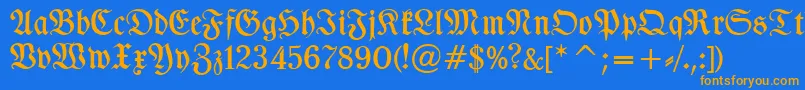 TypographerfrakturMedium-Schriftart – Orangefarbene Schriften auf blauem Hintergrund