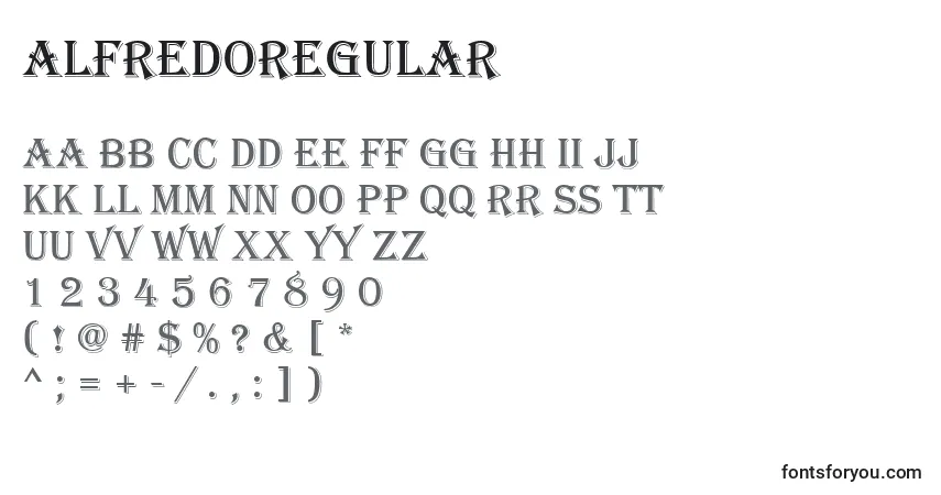 A fonte AlfredoRegular – alfabeto, números, caracteres especiais