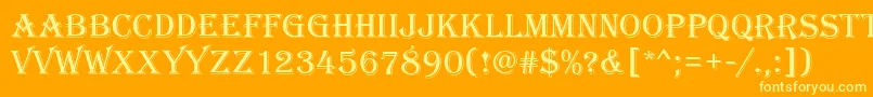 AlfredoRegular-Schriftart – Gelbe Schriften auf orangefarbenem Hintergrund