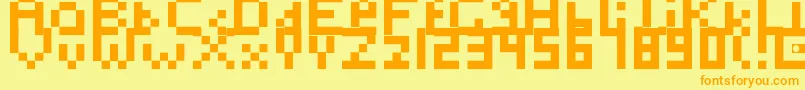 フォントToosimple – オレンジの文字が黄色の背景にあります。