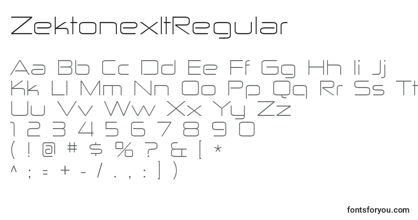 A fonte ZektonexltRegular – alfabeto, números, caracteres especiais