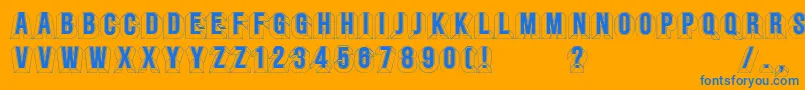 Minstrels-Schriftart – Blaue Schriften auf orangefarbenem Hintergrund