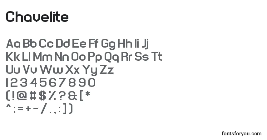 Czcionka Chavelite – alfabet, cyfry, specjalne znaki