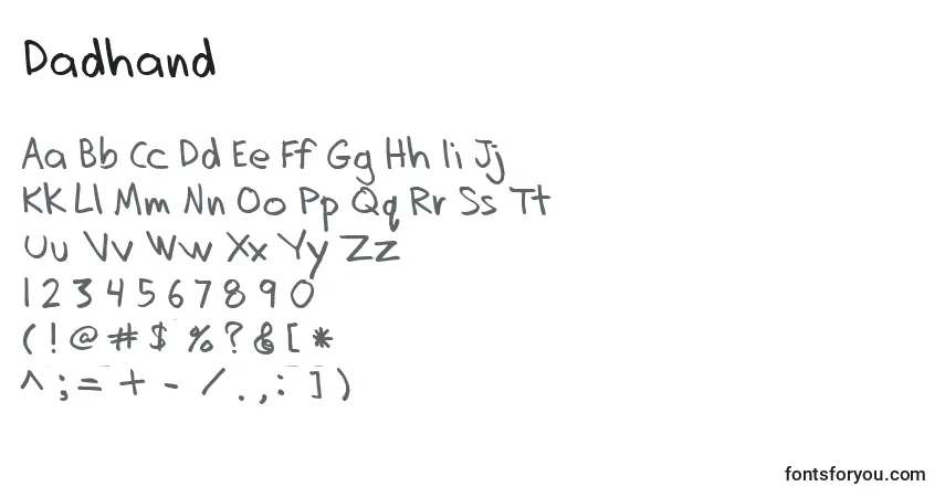 Czcionka Dadhand – alfabet, cyfry, specjalne znaki