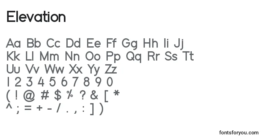 Czcionka Elevation – alfabet, cyfry, specjalne znaki