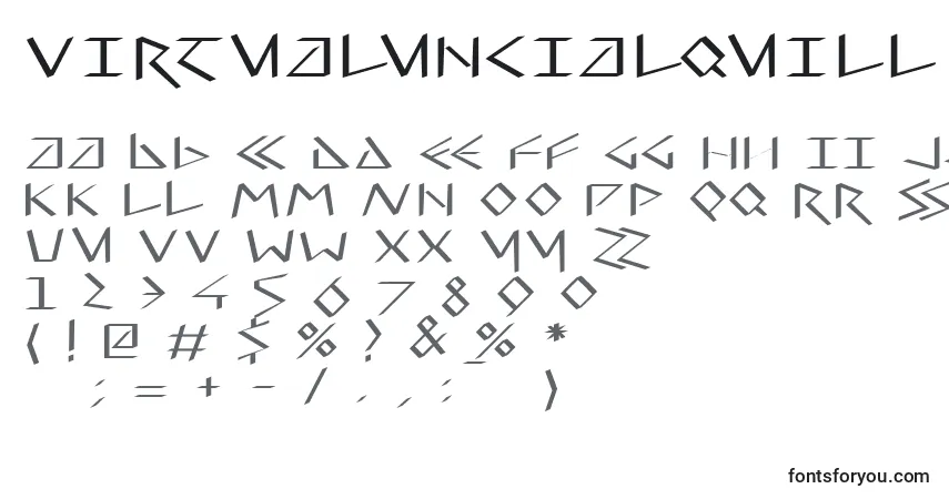 Schriftart Virtualuncialquill – Alphabet, Zahlen, spezielle Symbole