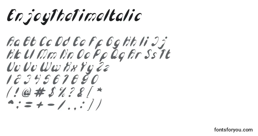 Czcionka EnjoyTheTimeItalic – alfabet, cyfry, specjalne znaki