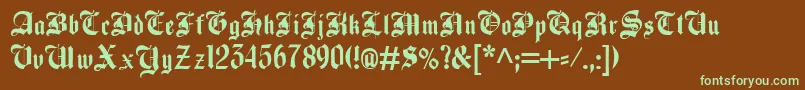 フォントBeckettKanzlei – 緑色の文字が茶色の背景にあります。