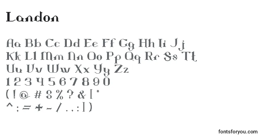 A fonte Landon – alfabeto, números, caracteres especiais