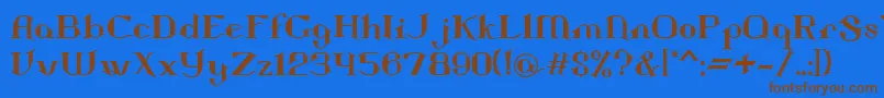 フォントLandon – 茶色の文字が青い背景にあります。