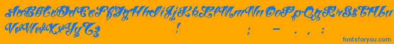 VtcTattooscriptthree-Schriftart – Blaue Schriften auf orangefarbenem Hintergrund