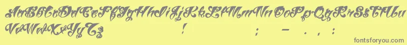 Fonte VtcTattooscriptthree – fontes cinzas em um fundo amarelo