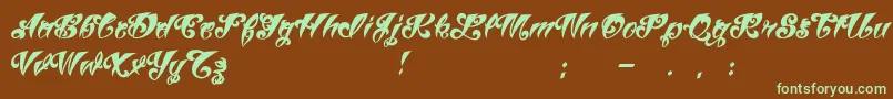 フォントVtcTattooscriptthree – 緑色の文字が茶色の背景にあります。