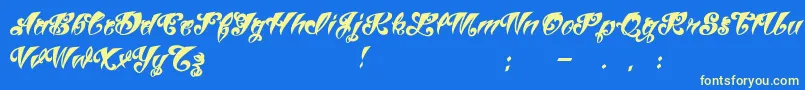 Fonte VtcTattooscriptthree – fontes amarelas em um fundo azul