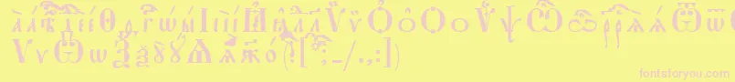 StarouspenskayaUcsSpacedout-fontti – vaaleanpunaiset fontit keltaisella taustalla