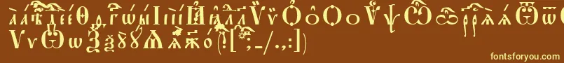 StarouspenskayaUcsSpacedout-fontti – keltaiset fontit ruskealla taustalla