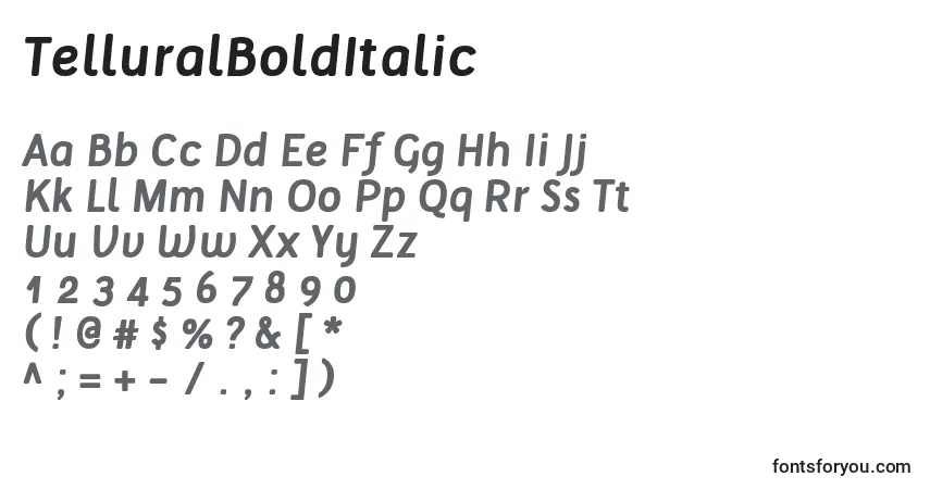 Schriftart TelluralBoldItalic – Alphabet, Zahlen, spezielle Symbole