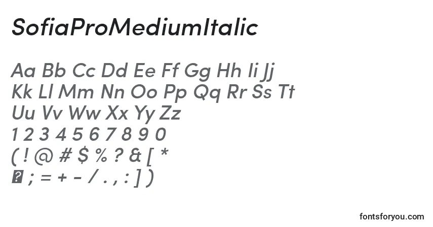 Шрифт SofiaProMediumItalic – алфавит, цифры, специальные символы