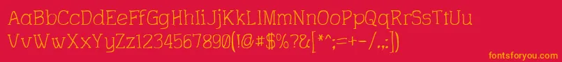 フォントCharringtonRoughened – 赤い背景にオレンジの文字