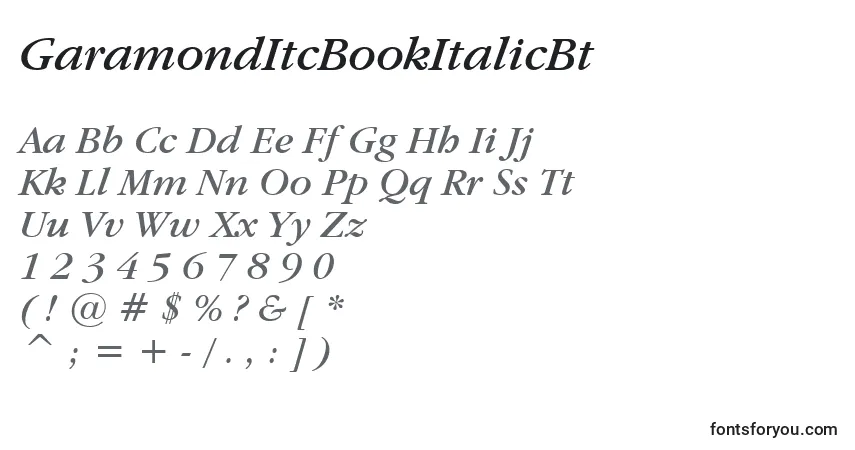 Шрифт GaramondItcBookItalicBt – алфавит, цифры, специальные символы