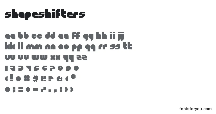 A fonte Shapeshifters – alfabeto, números, caracteres especiais
