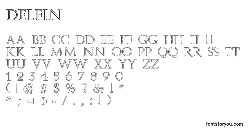 Шрифт Delfin – алфавит, цифры, специальные символы