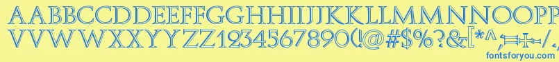 Weitere Informationen zur Delfin-Schriftart Delfin-Schriftart – Blaue Schriften auf gelbem Hintergrund