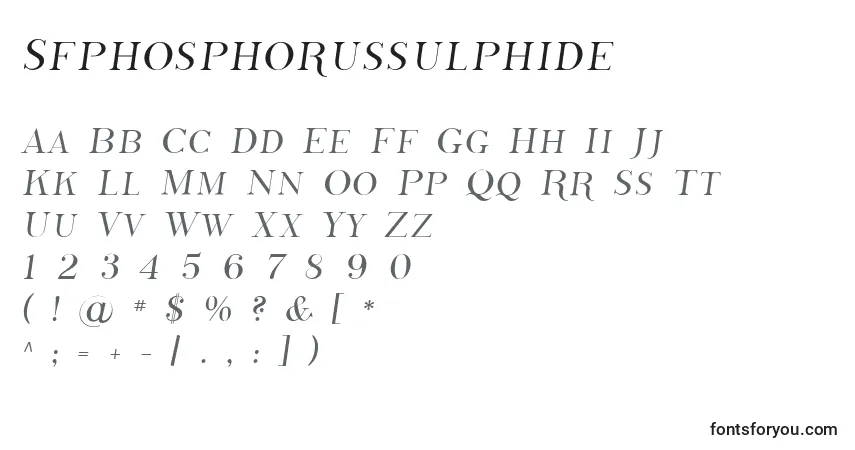 A fonte Sfphosphorussulphide – alfabeto, números, caracteres especiais