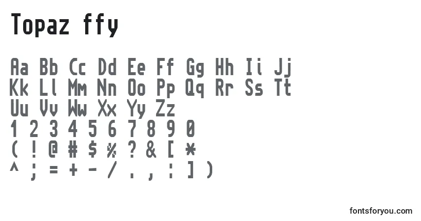 A fonte Topaz ffy – alfabeto, números, caracteres especiais