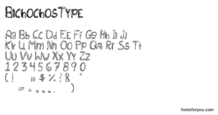 A fonte BichochosType – alfabeto, números, caracteres especiais