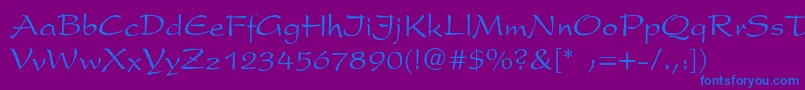 フォントPresentscriptThin – 紫色の背景に青い文字