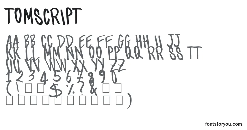 Czcionka TomScript – alfabet, cyfry, specjalne znaki