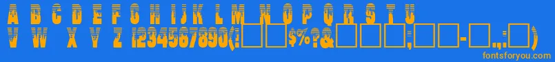 フォントWillharris – オレンジ色の文字が青い背景にあります。
