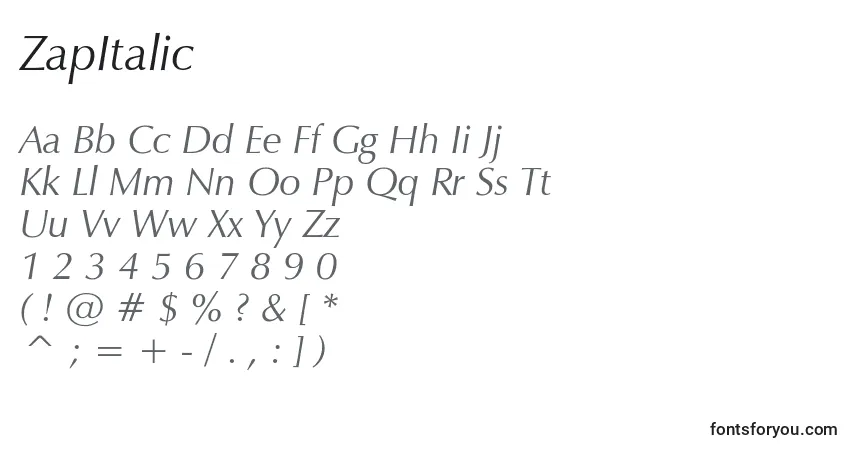 Schriftart ZapItalic – Alphabet, Zahlen, spezielle Symbole