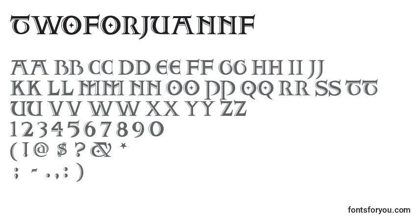 Czcionka Twoforjuannf – alfabet, cyfry, specjalne znaki