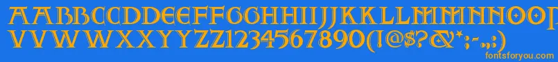 フォントTwoforjuannf – オレンジ色の文字が青い背景にあります。