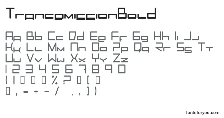 A fonte TrancemissionBold – alfabeto, números, caracteres especiais