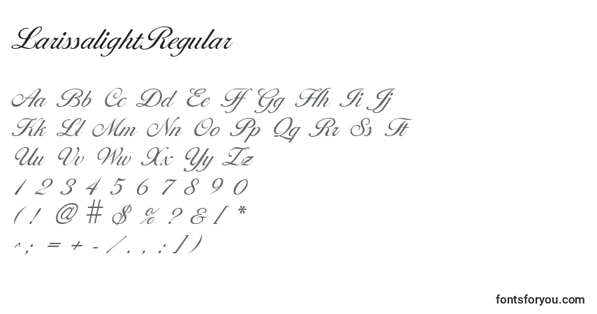 A fonte LarissalightRegular – alfabeto, números, caracteres especiais