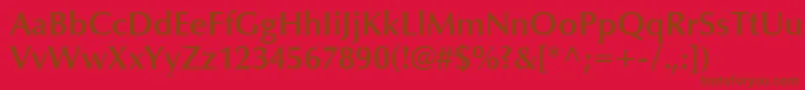 OptimaLtDemiBold-Schriftart – Braune Schriften auf rotem Hintergrund