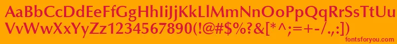 OptimaLtDemiBold-Schriftart – Rote Schriften auf orangefarbenem Hintergrund