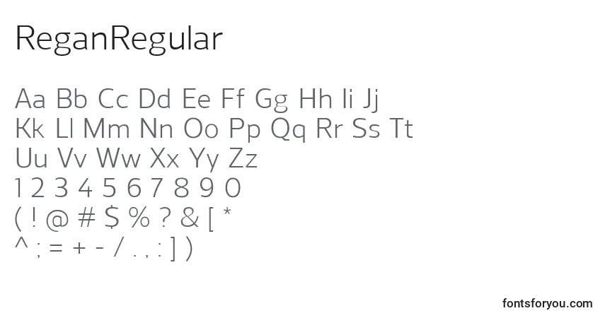 A fonte ReganRegular – alfabeto, números, caracteres especiais