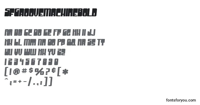 A fonte SfGrooveMachineBold – alfabeto, números, caracteres especiais