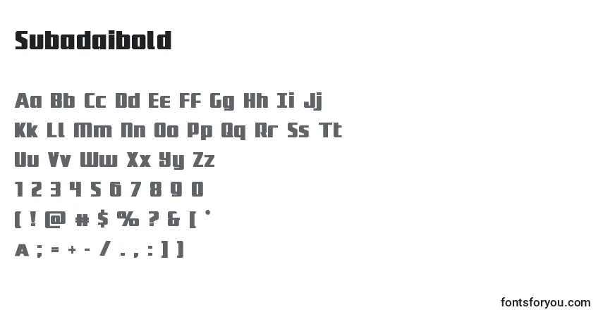 Шрифт Subadaibold – алфавит, цифры, специальные символы
