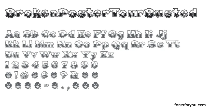 BrokenPosterTourBusted-fontti – aakkoset, numerot, erikoismerkit