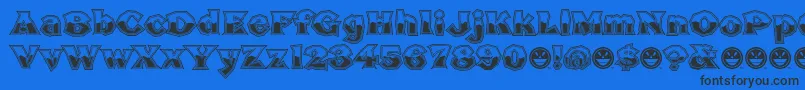 BrokenPosterTourBusted-Schriftart – Schwarze Schriften auf blauem Hintergrund